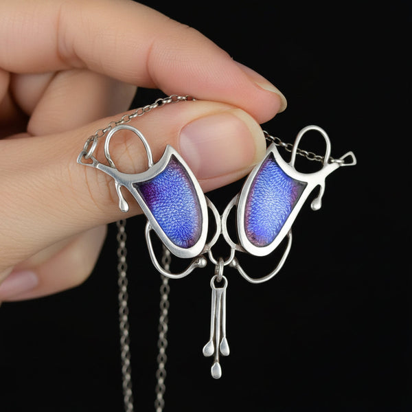 Vintage Arts & Crafts Sterling Silver Enamel Necklace