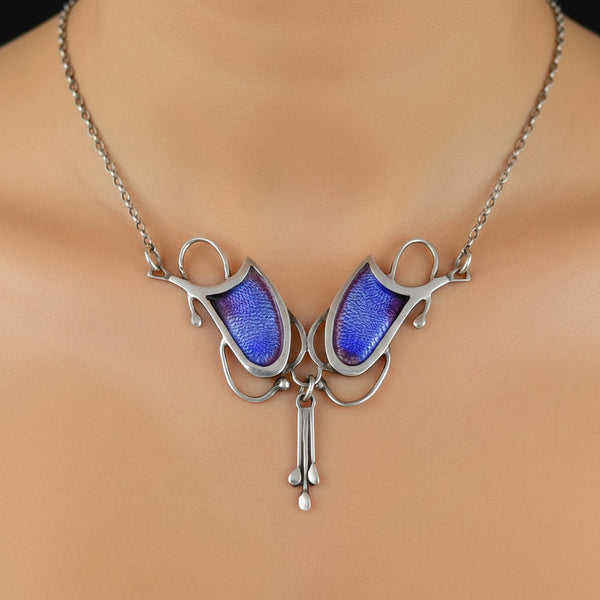 Vintage Arts & Crafts Sterling Silver Enamel Necklace