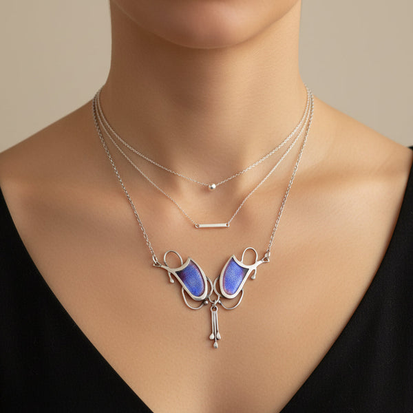 Vintage Arts & Crafts Sterling Silver Enamel Necklace