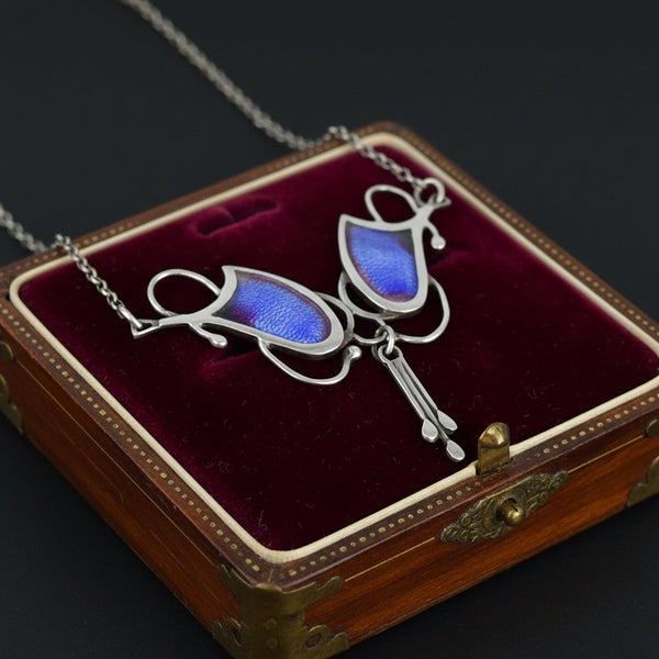 Vintage Arts & Crafts Sterling Silver Enamel Necklace