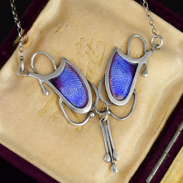 Vintage Arts & Crafts Sterling Silver Enamel Necklace