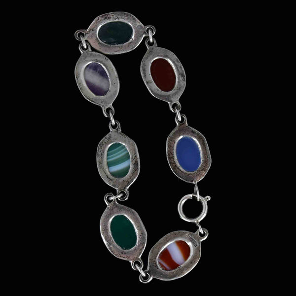 Silver Scottish Banded Agate Amethyst Chalcedony Carnelian Bracelet - Boylerpf