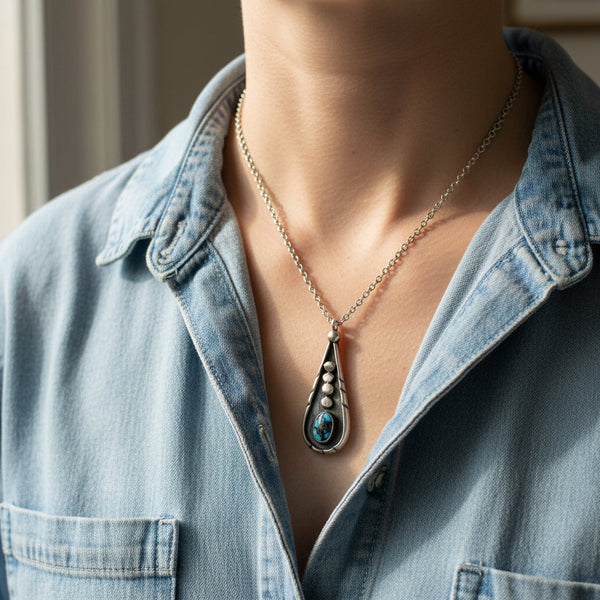 Vintage Turquoise Sterling Silver Pendant Necklace