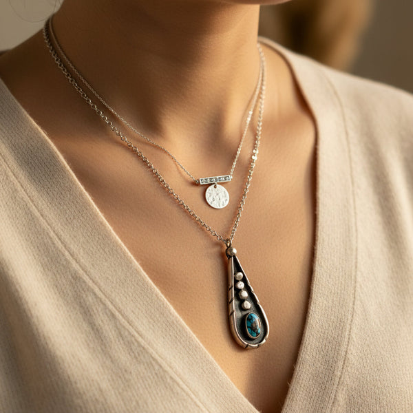 Vintage Turquoise Sterling Silver Pendant Necklace