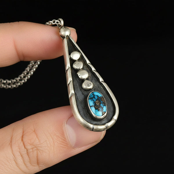 Vintage Turquoise Sterling Silver Pendant Necklace