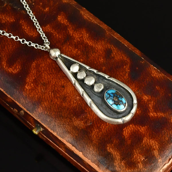 Vintage Turquoise Sterling Silver Pendant Necklace