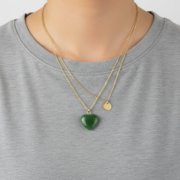 Vintage Carved Nephrite Jade Heart Charm Necklace - Boylerpf