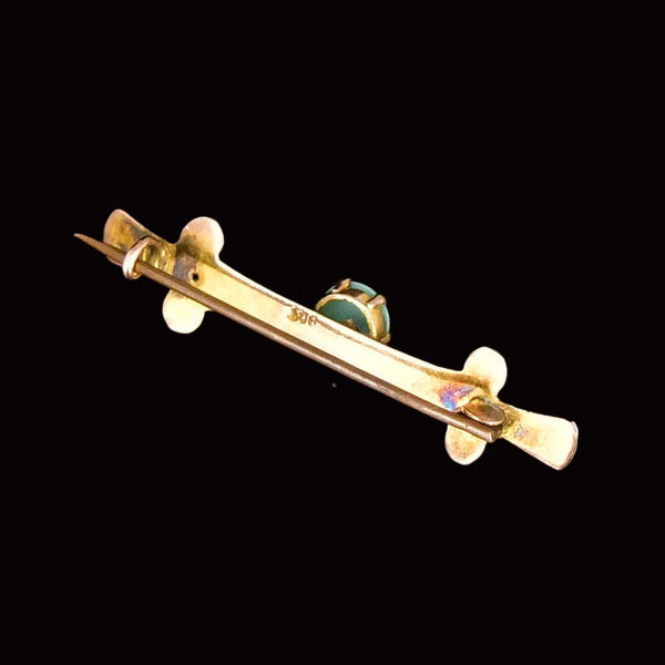 Antique 9K Gold Edwardian Turquoise Brooch Pin - Boylerpf