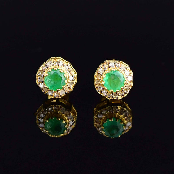 Vintage Emerald Diamond Halo Stud Earrings - Boylerpf