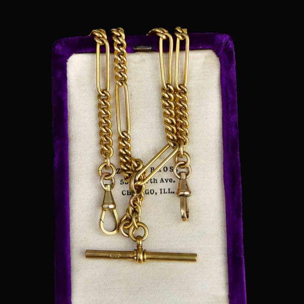 Antique Edwardian Figaro Curb Link Double Albert Watch Chain Necklace - Boylerpf