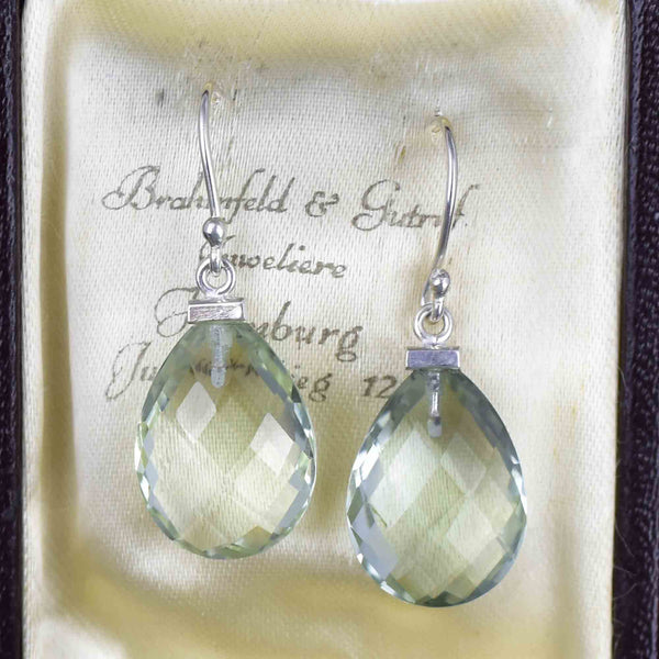 Silver Faceted Green Amethyst Prasiolite Drop Earrings - Boylerpf