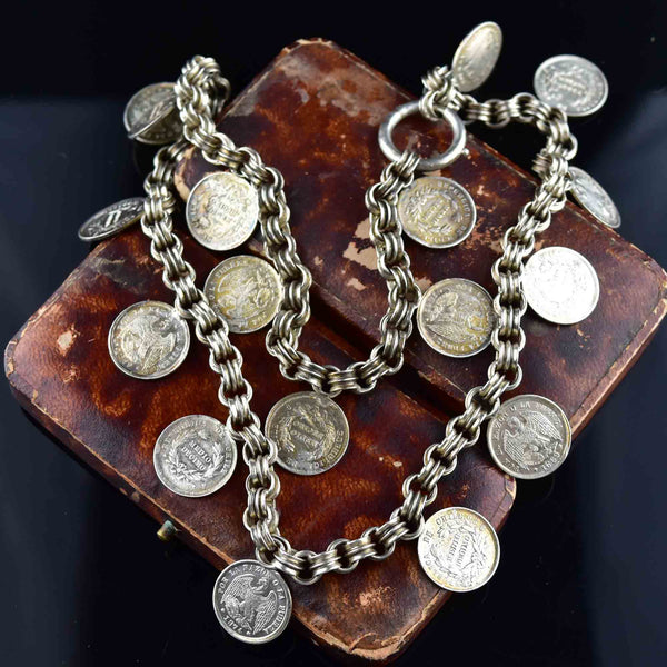 Antique 1869 Chile Coin Silver Watch Chain Necklace - Boylerpf