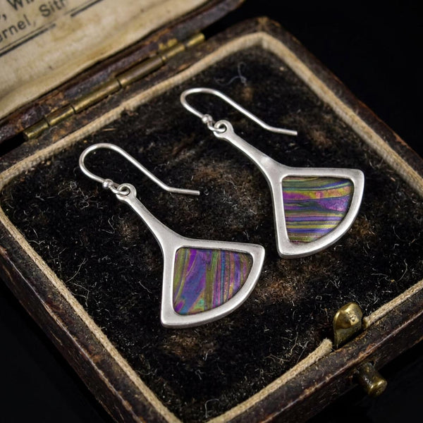Vintage Pat Cheney John Ditchfield Stained Glass Earrings Sterling Silver