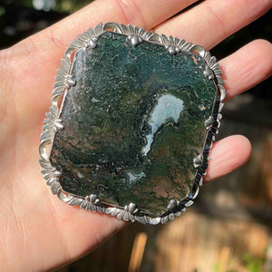 Antique Large Silver Picture Moss Agate Brooch - Boylerpf