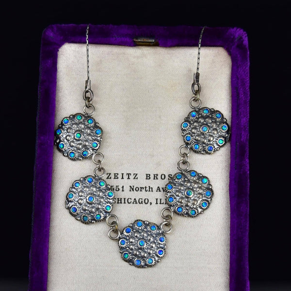 Sterling Silver Five Link Floral Opal Cluster Necklace - Boylerpf