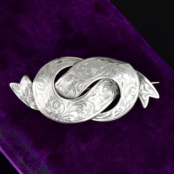 Antique Victorian Silver Engraved Love Knot Brooch - Boylerpf