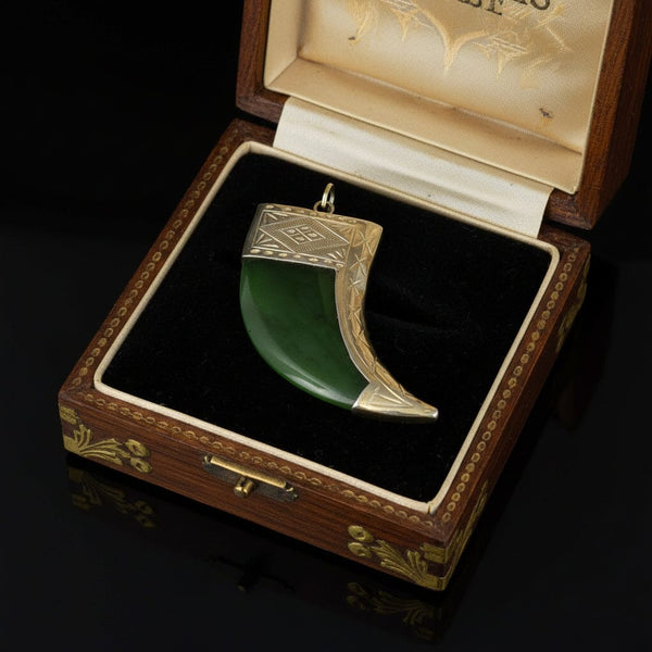 Vintage Large Carved Jade Claw Pendant Necklace