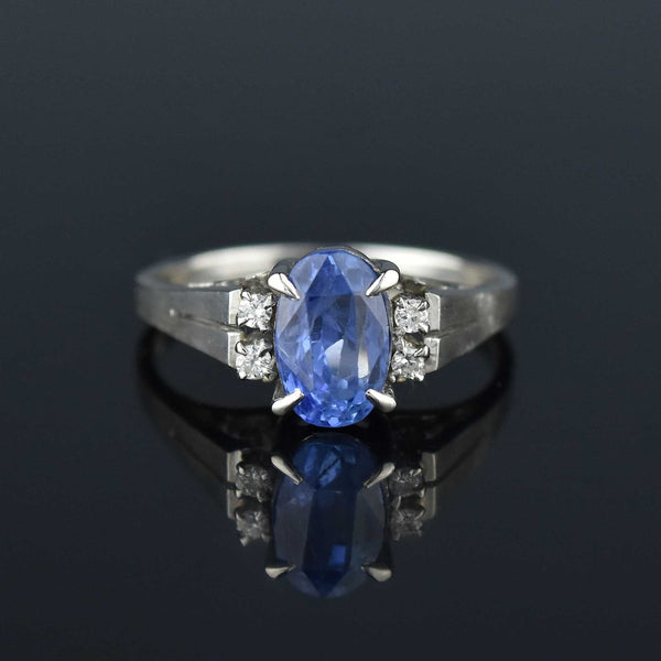 DEPOSIT Vintage Platinum Diamond Natural Blue Sapphire Ring - Boylerpf