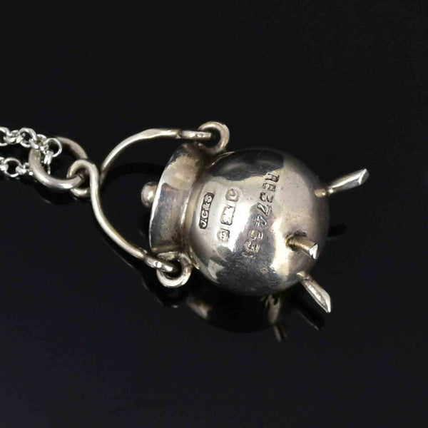 Antique Victorian Silver Connemara Marble Cauldron Pendant Necklace - Boylerpf