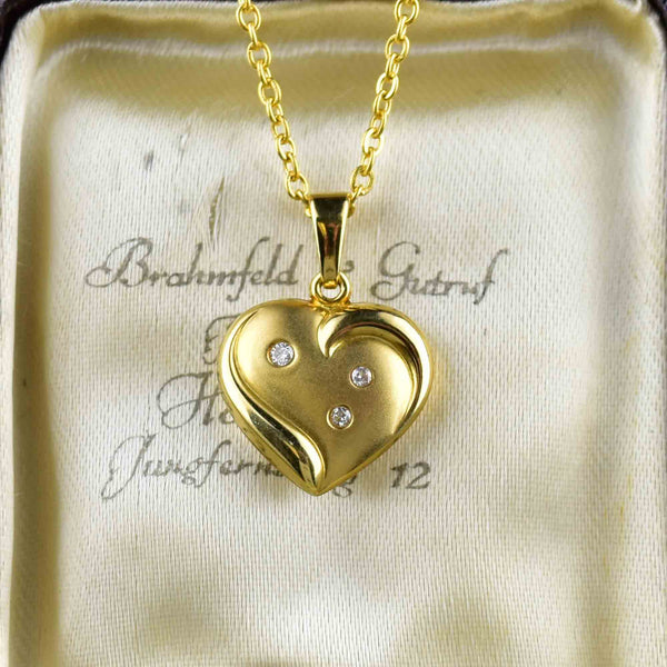Solid 14K Gold Diamond Puffy Heart Pendant Necklace - Boylerpf