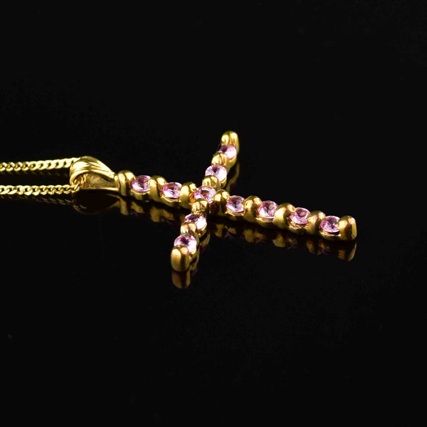 Gold Pink Sapphire Cross Pendant Necklace - Boylerpf