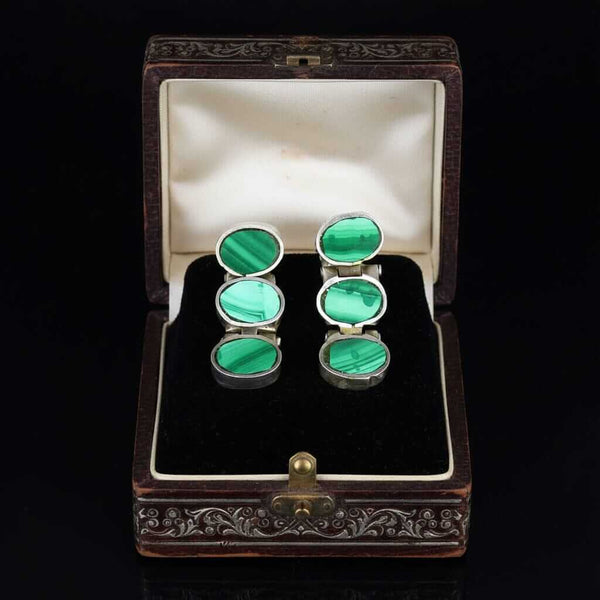 Vintage Sterling Silver Malachite Articulated Post Earrings - Boylerpf