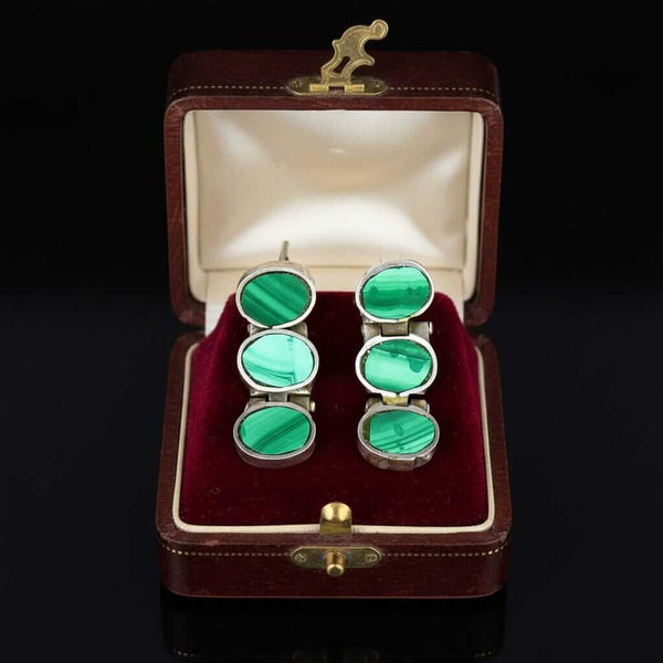 Vintage Sterling Silver Malachite Articulated Post Earrings - Boylerpf