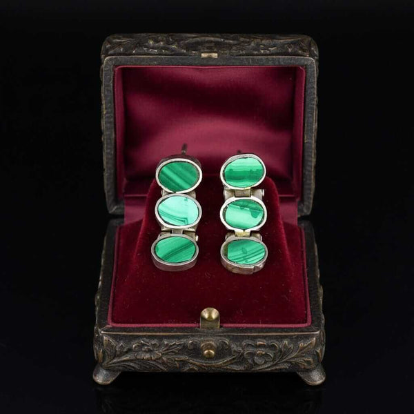 Vintage Sterling Silver Malachite Articulated Post Earrings - Boylerpf