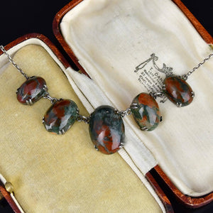 Vintage Sterling Silver Scottish Moss Agate Drop Necklace - Boylerpf
