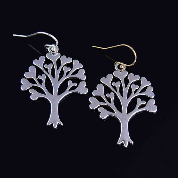 Vintage Silver Tree of Life Heart Leaf Earrings - Boylerpf