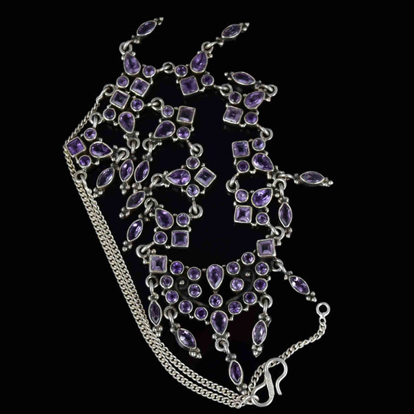 Vintage Art Deco Style Silver Amethyst Waterfall Bib Necklace - Boylerpf