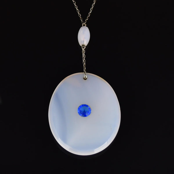 Vintage Sterling Silver White Chalcedony Blue Quartz Necklace