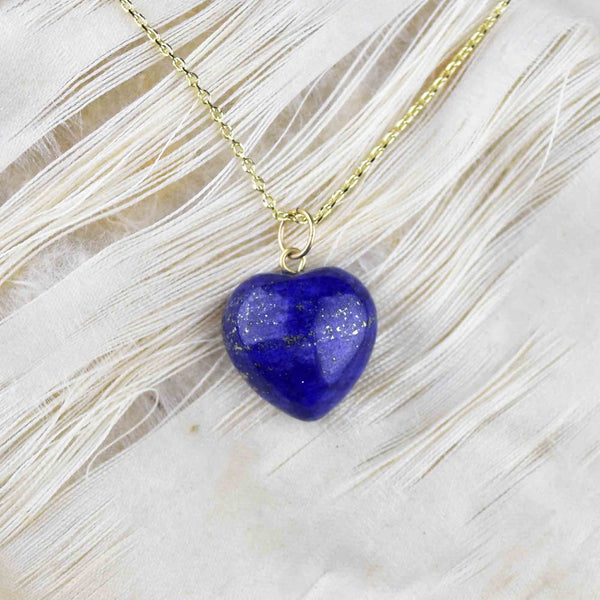 Gold Lapis Lazuli Heart Charm Necklace - Boylerpf