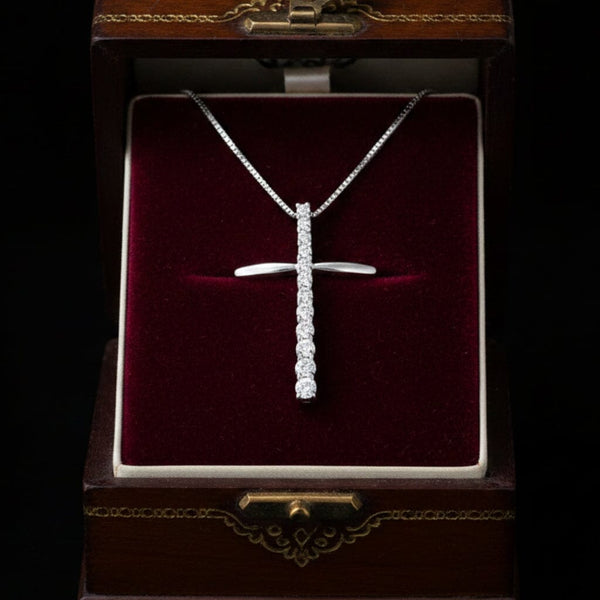 Vintage 9K White Gold Diamond Cross Necklace - Boylerpf
