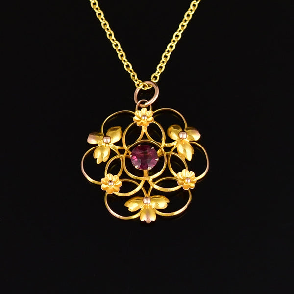 Antique 9K Gold Edwardian Amethyst Necklace