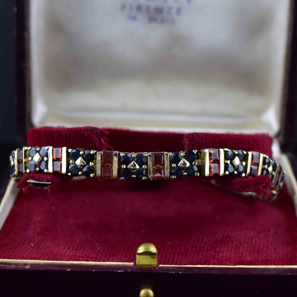 Vintage Sterling Silver Garnet Sapphire Tennis Bracelet - Boylerpf