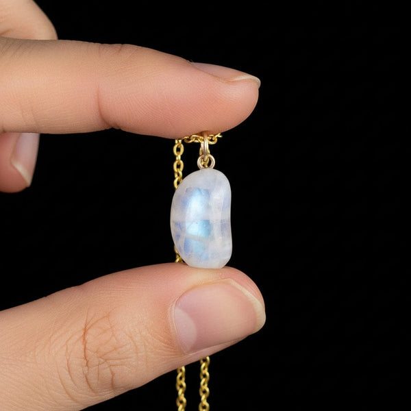 ON HOLD Vintage Gold Moonstone Lucky Bean Charm Necklace