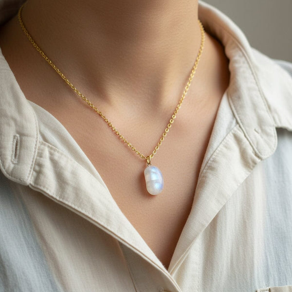 ON HOLD Vintage Gold Moonstone Lucky Bean Charm Necklace