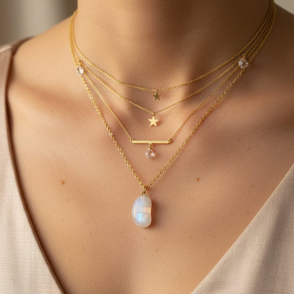 ON HOLD Vintage Gold Moonstone Lucky Bean Charm Necklace