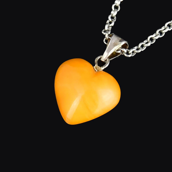 Vintage Sterling Silver Butterscotch Amber Heart Charm Necklace - Boylerpf