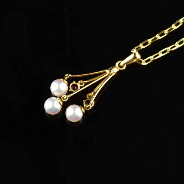 Vintage 18K Gold Pearl Pink Spinel Pendant Necklace - Boylerpf