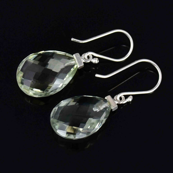 Silver Faceted Green Amethyst Prasiolite Drop Earrings - Boylerpf