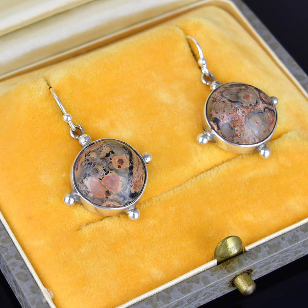 Antique Victorian Scottish Lace Agate Drop Earrings Sterling Silver - Boylerpf
