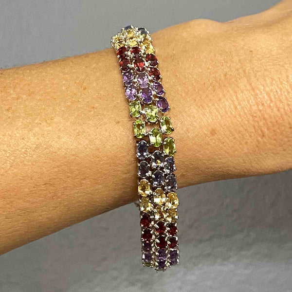 Sterling Silver Multi Gemstone Tennis Style Bracelet - Boylerpf