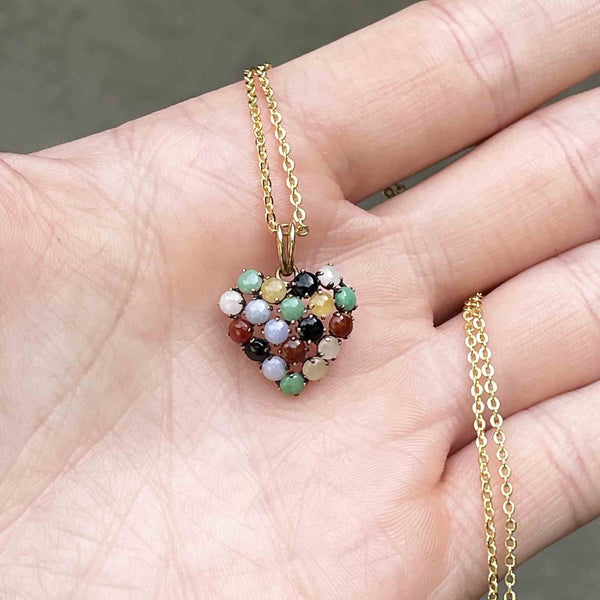 14K Gold Multi Colored Jade Heart Pendant Necklace - Boylerpf