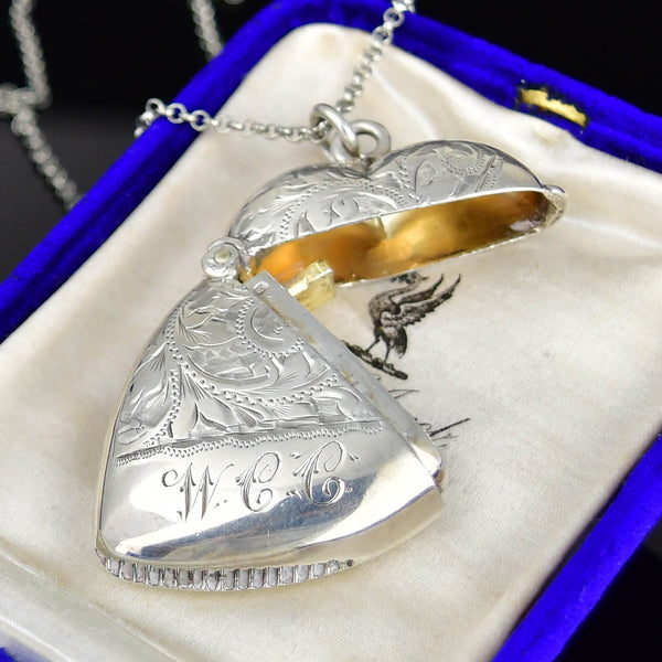 Antique Victorian Silver Puffy Heart Vesta Locket Pendant