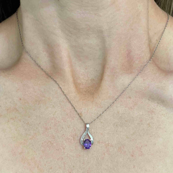 Vintage 10K White Gold Amethyst Diamond Pendant Necklace - Boylerpf