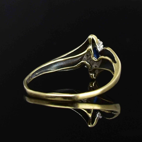 10K Gold Marquise Sapphire Diamond Jalo Engagement Ring - Boylerpf