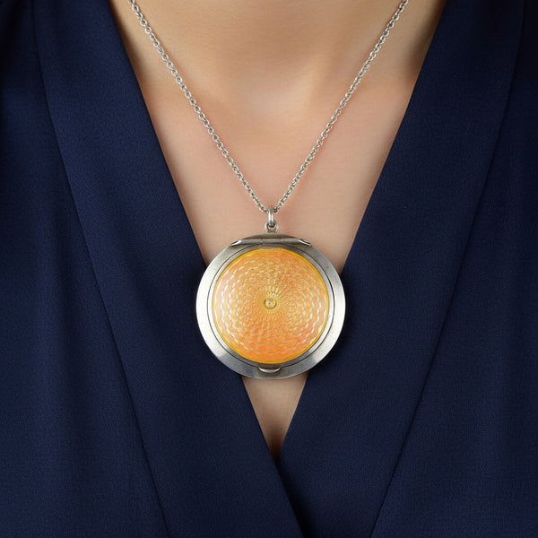 Art Deco Silver Guilloche Enamel Powder Compact Pendant - Boylerpf
