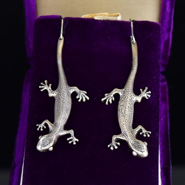 Vintage Sterling Silver Lizard Earrings